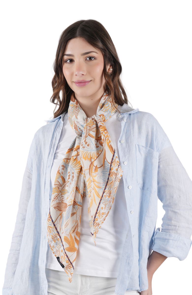 Vismaya Embroidered Floral Print Cotton Scarf, Alternate, color, Yellow