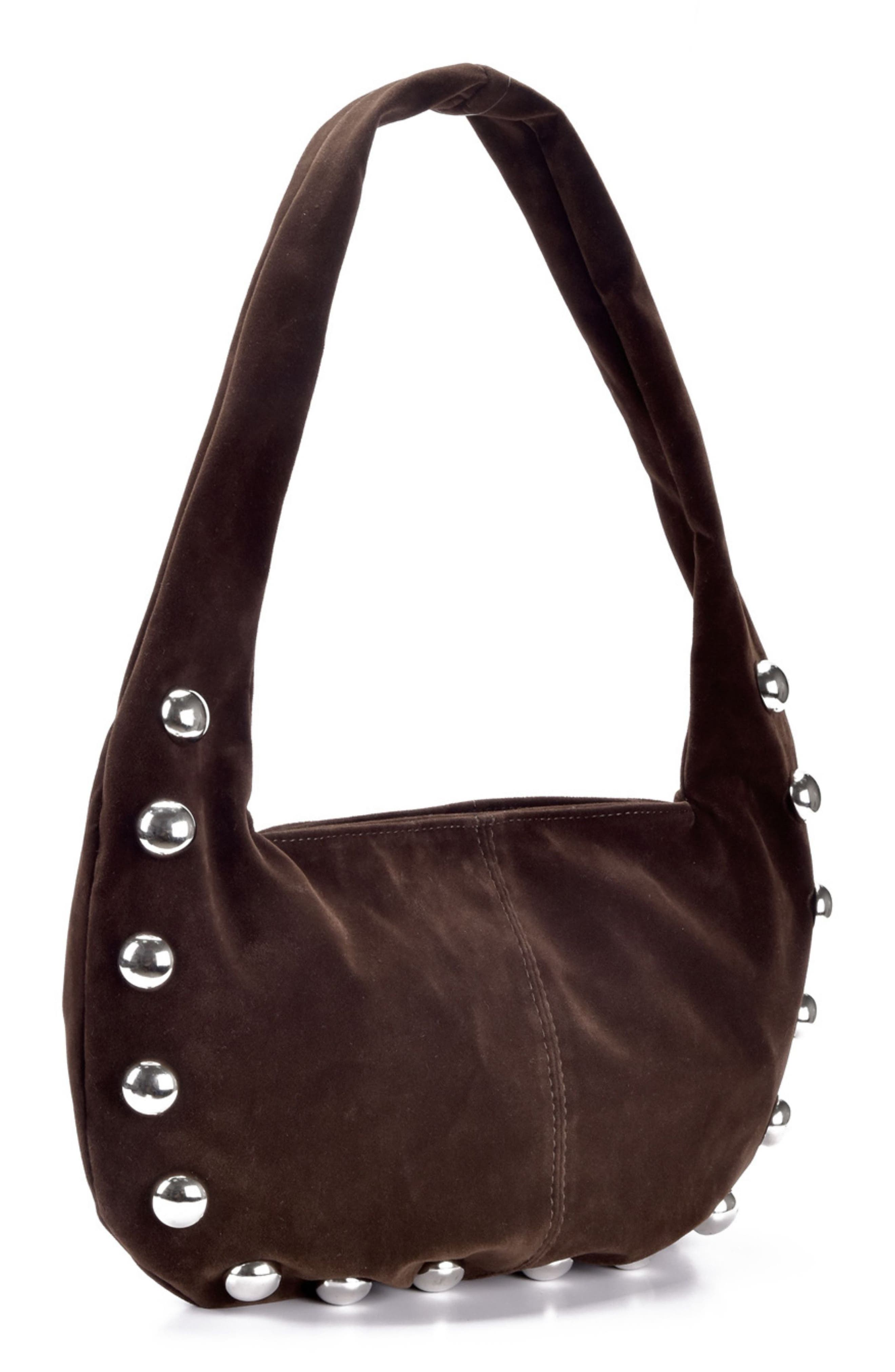 Adornia Studded Crescent Shoulder Bag, Alternate, color, Brown