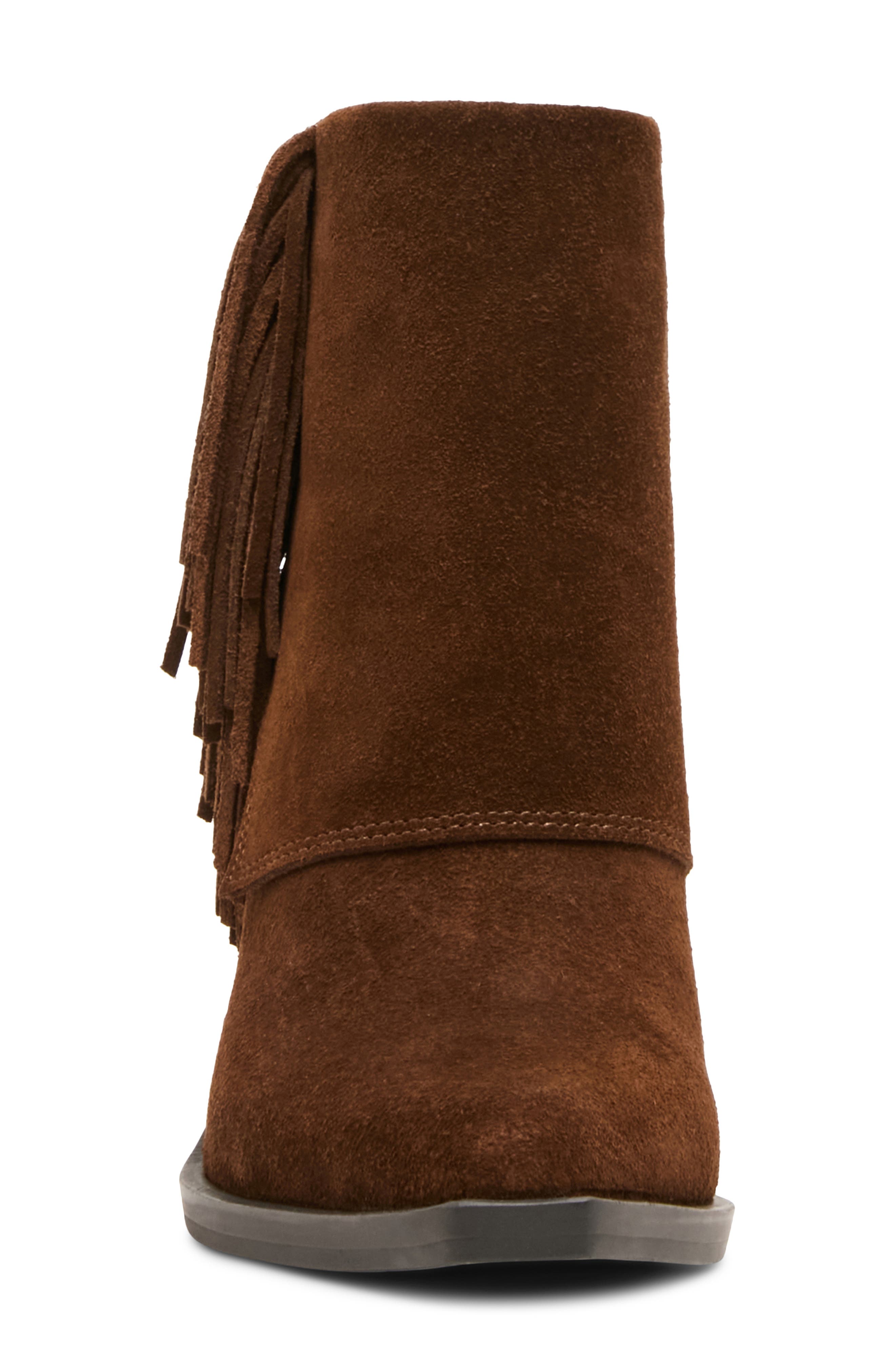 Odessa Fringe Block Heel Bootie, Alternate, color, CHOCOLATE SUEDE