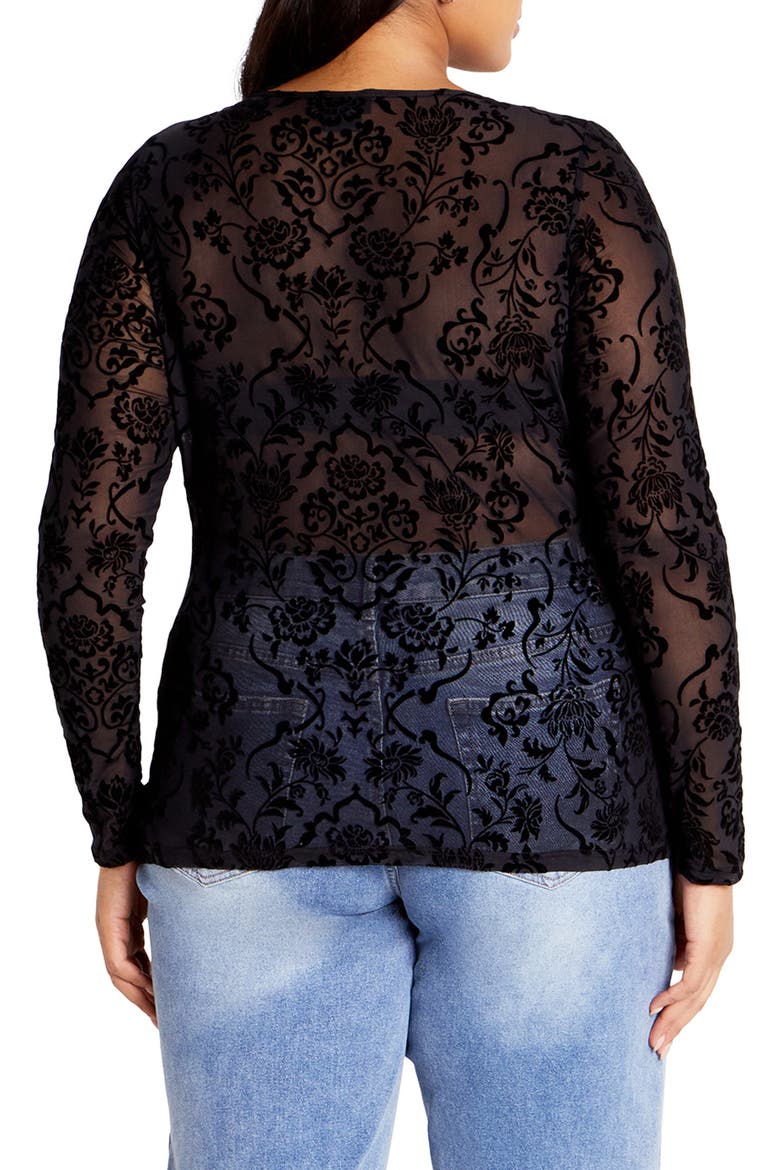 Sienna Velvet Floral Mesh Long Sleeve Top, Alternate, color, BLACK