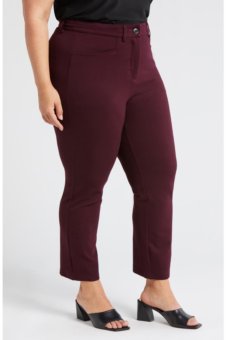 High Waist Stretch Ponte Cigarette Pants, Alternate, color, BLACK CHERRY