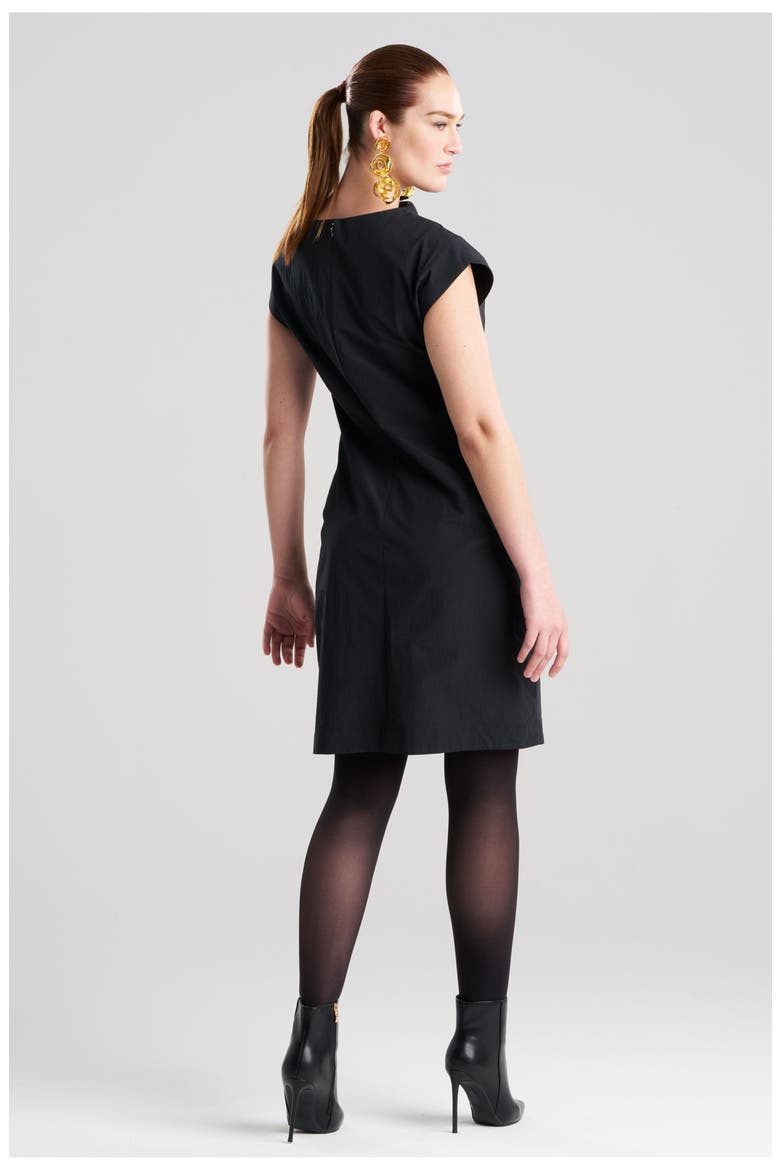 Taffeta Asymmetric Draped Dress, Alternate, color, BLACK