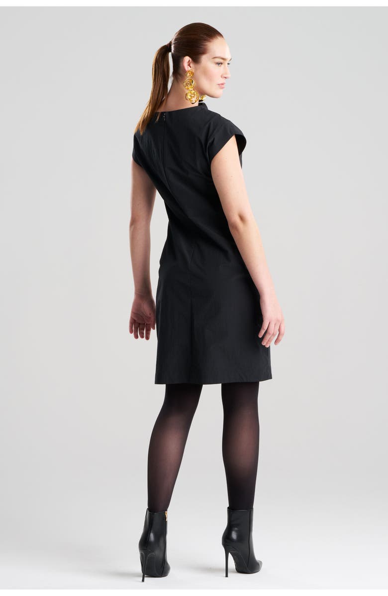 Natori Taffeta Asymmetric Draped Dress, Alternate, color, Black