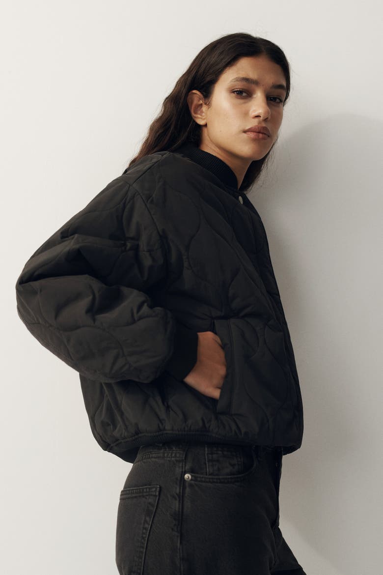 Quilted Bomber Jacket, Alternate, color, Black
