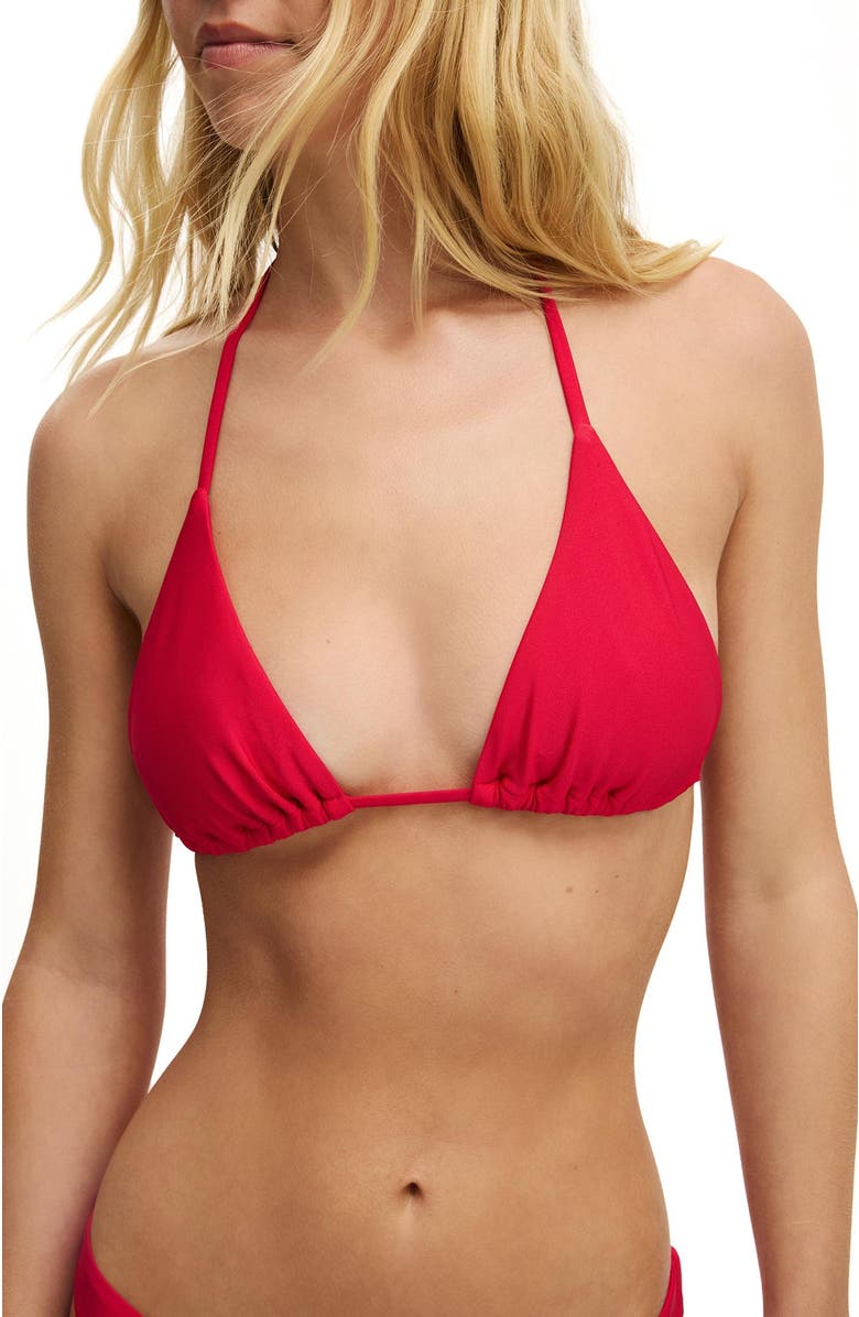 Body Women's String Triangle Bikini Top, Alternate, color, Spicy Red Shimmer