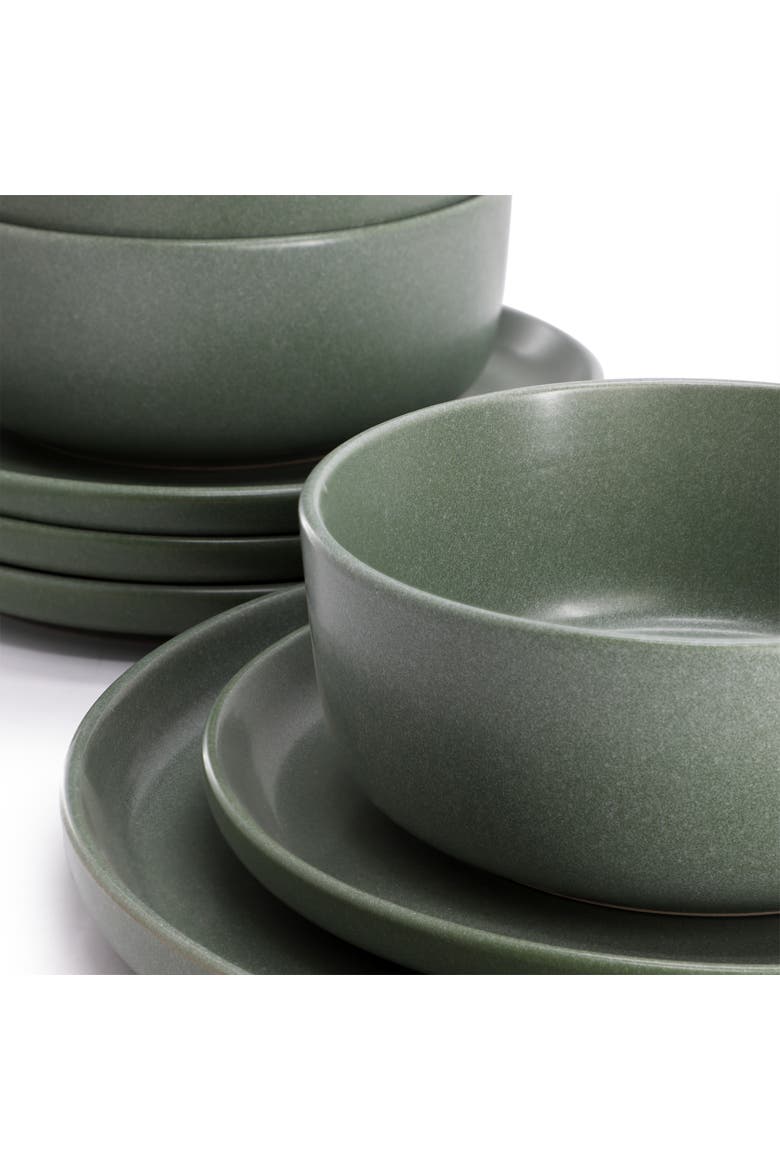 Bryant Park 12 Piece Reactive Stoneware Dinnerware Set, Alternate, color, Sage Green