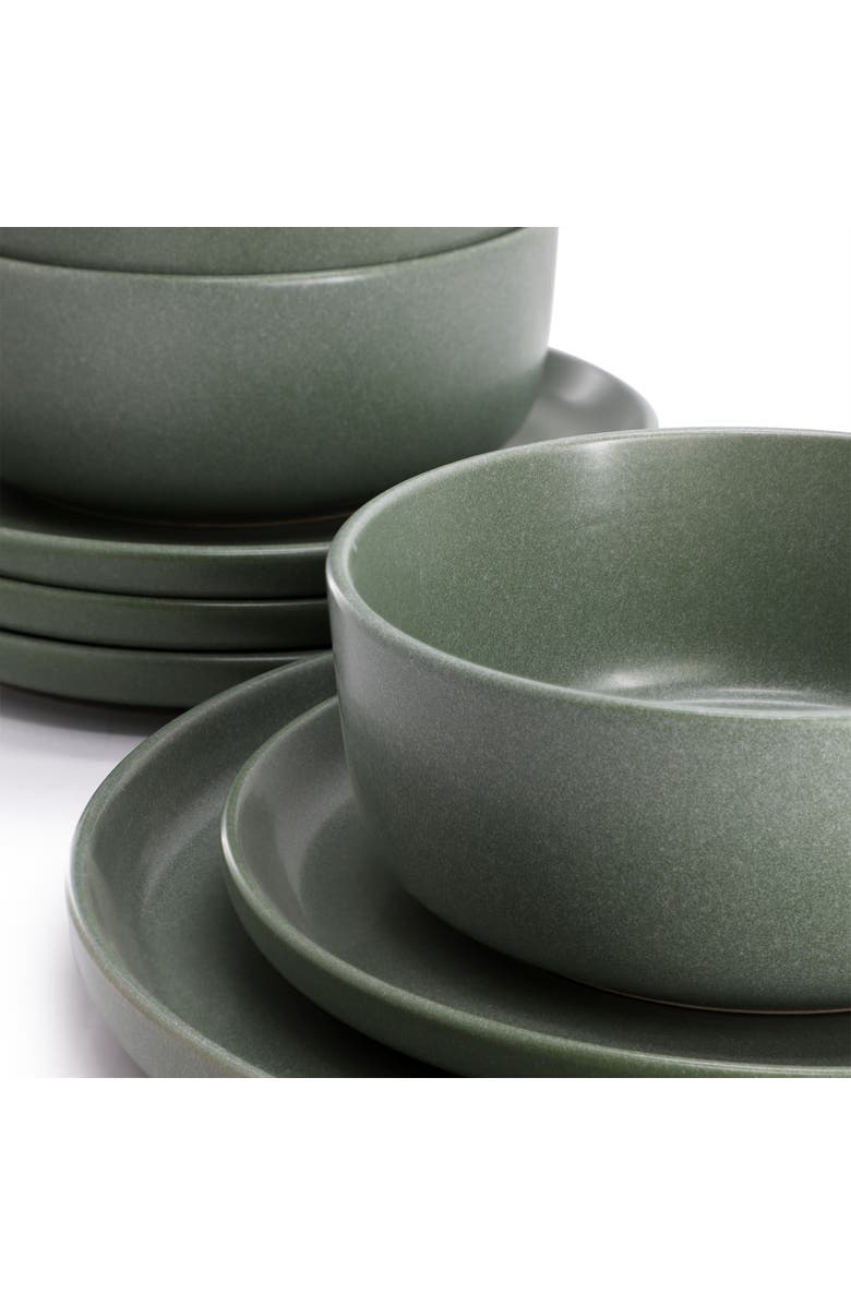 Soho Lounge Bryant Park 12 Piece Reactive Stoneware Dinnerware Set, Alternate, color, Sage Green
