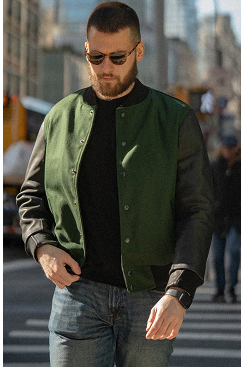 PINE VARSITY JACKET, Alternate, color, Green / Black