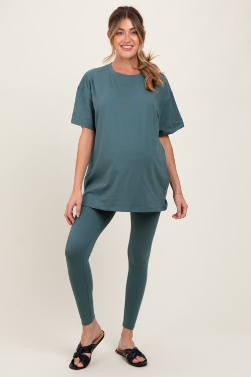 Pinkblush Oversized Crewneck Short Sleeve And Legging Set In Green