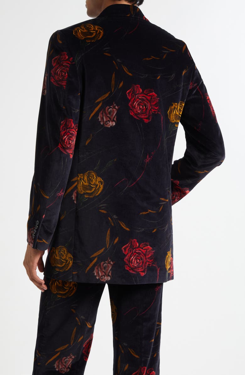 AMIRI Double Breasted Floral Velveteen Blazer, Alternate, color, Black