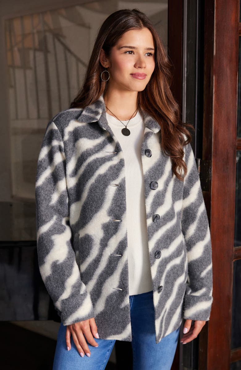 Karen Kane Brushed Wool Blend Shirt Jacket, Alternate, color, Cream/ Gray