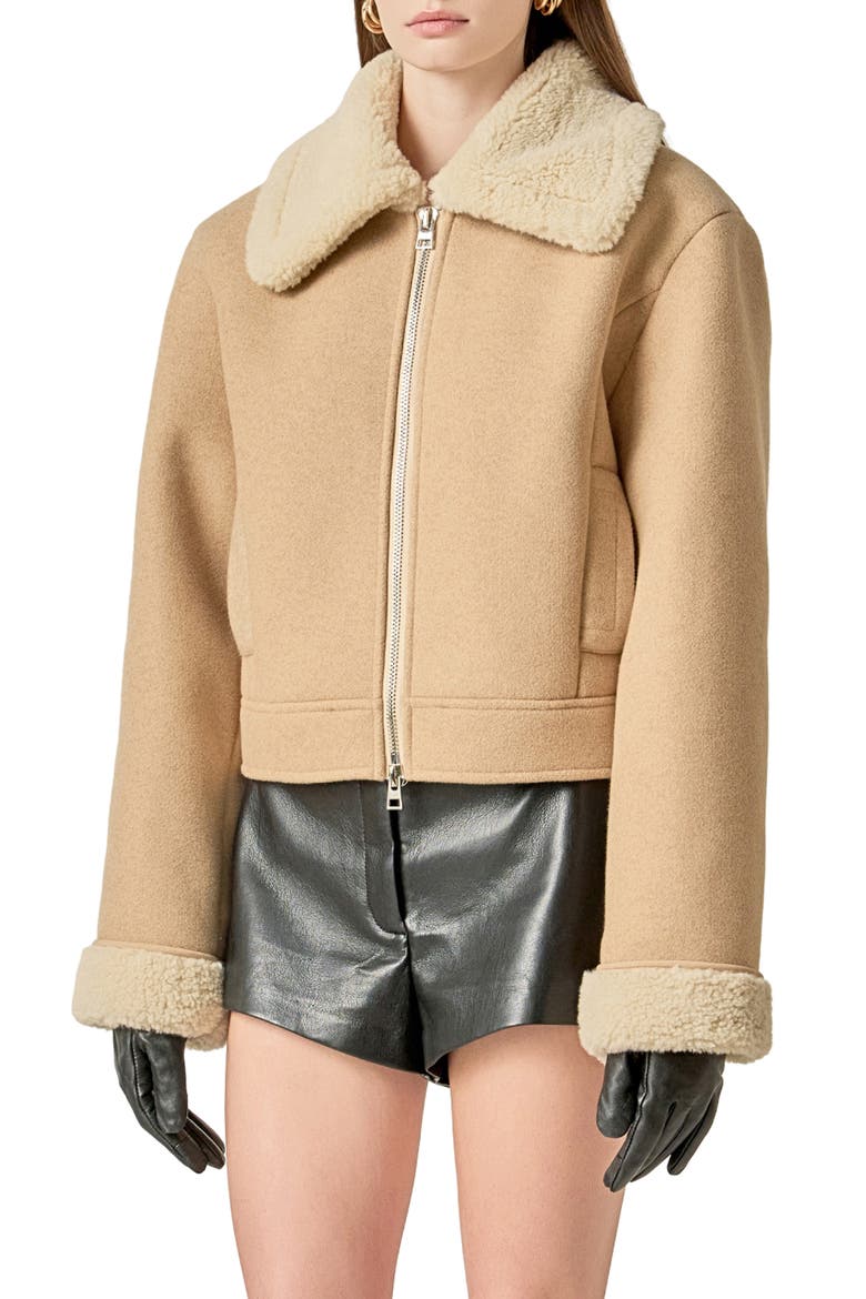 Faux Shearling Detail Double Face Jacket, Alternate, color, IVORY