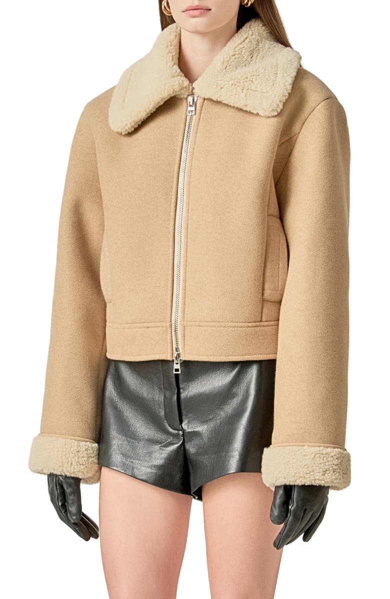 English Factory Faux Shearling Detail Double Face Jacket, Alternate, color, Ivory