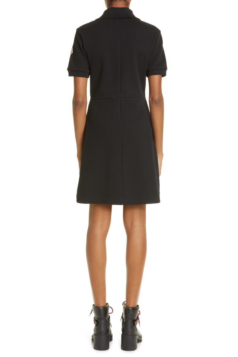 Zip Front Cotton Blend Piqué Dress, Alternate, color, BLACK