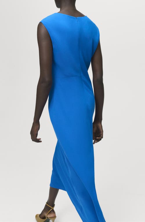Mango Ruched Sleeveless Midi Dress In Blue