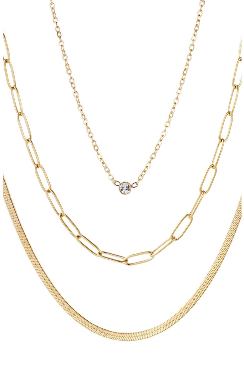 Set of 3 18K Gold Plated Necklaces, Main, color, GOLD