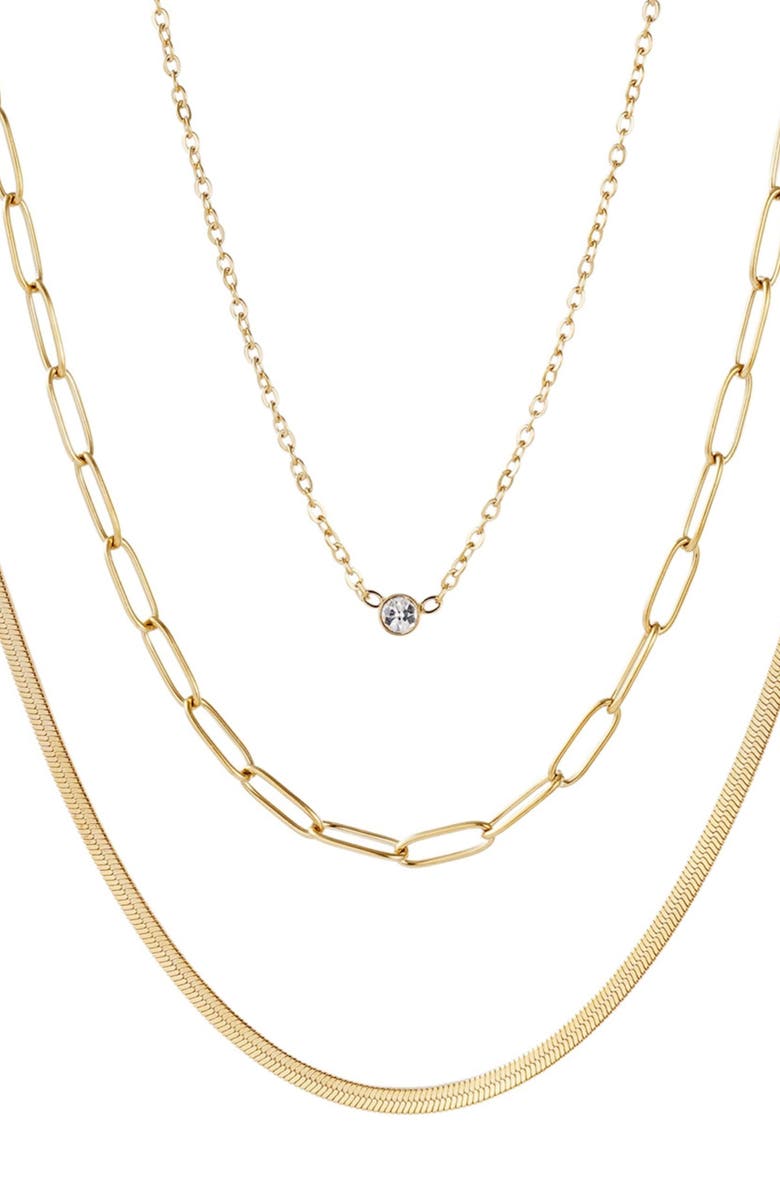 Adornia Set of 3 18K Gold Plated Necklaces, Main, color, Gold