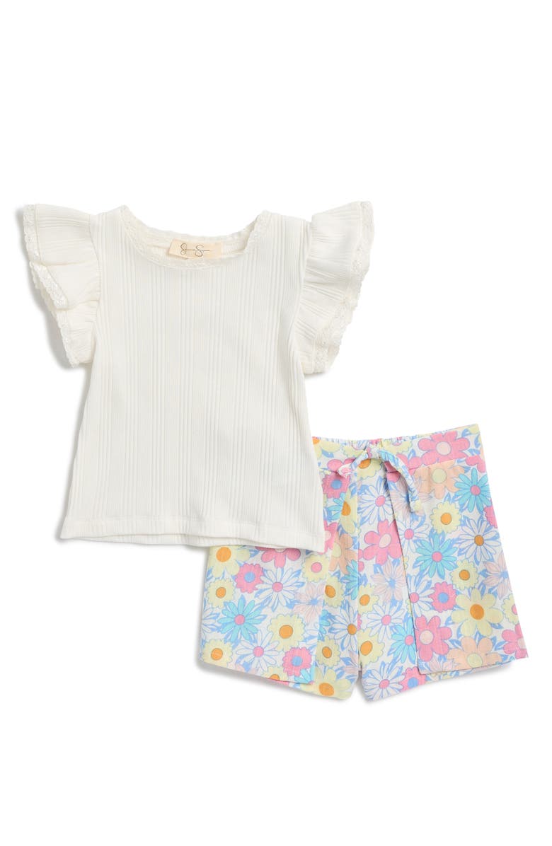 Jessica Simpson Kids' Flutter Sleeve Rib Top & Shorts Set, Main, color,