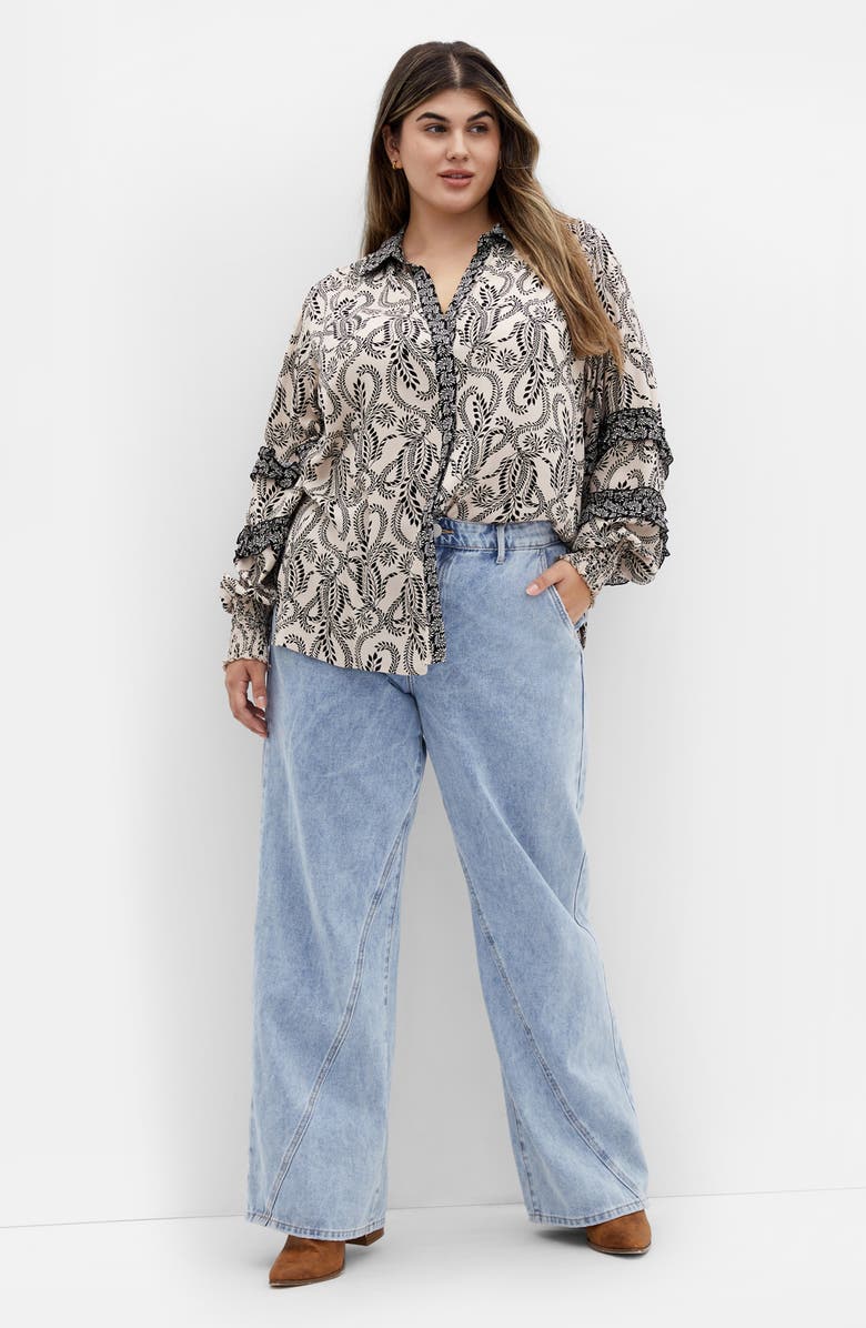 City Chic Lylah Mixed Print Long Sleeve Button-Up Shirt, Alternate, color, Print