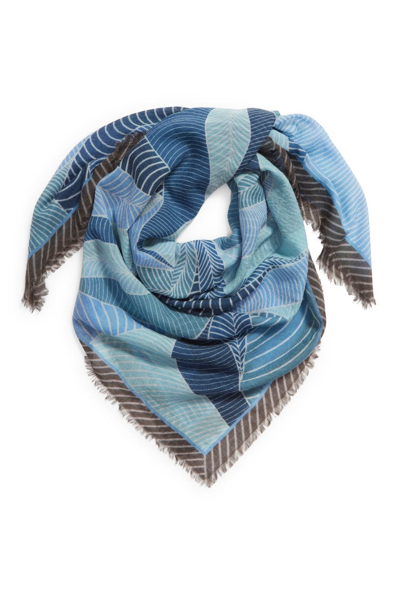 Square Wool Scarf, Alternate, color, BLUE WARPED LINES