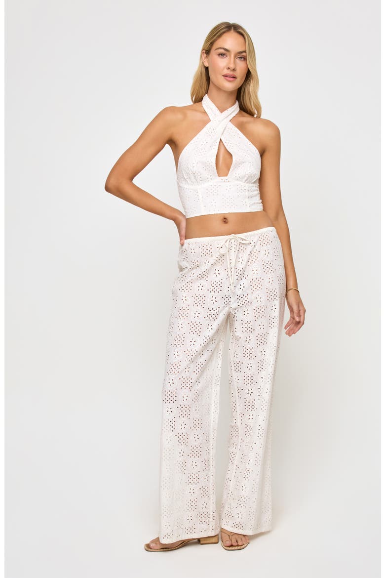 Lily Cotton Eyelet Cover-Up Drawstring Pants, Alternate, color, CREAM