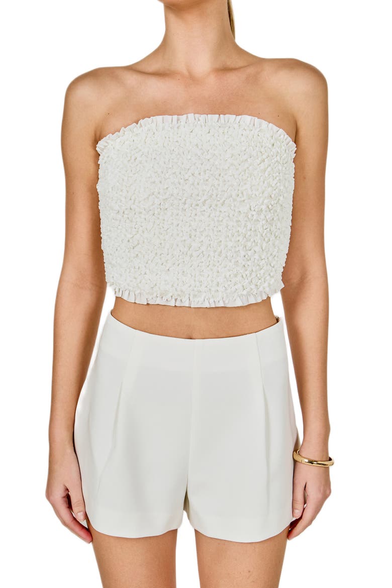 Smocked Crop Tube Top, Main, color, WHITE