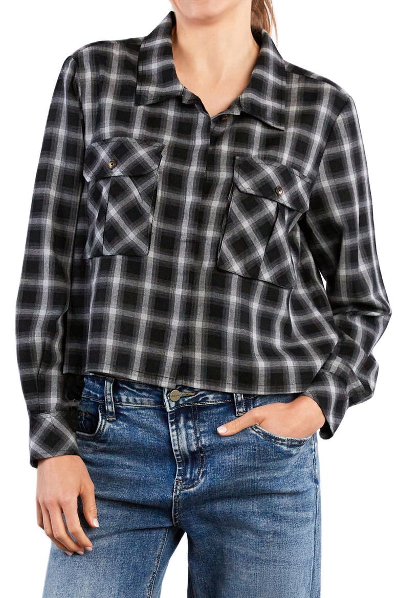 Lucky Plaid Button-Up Shirt, Alternate, color, SMOKE PLAID