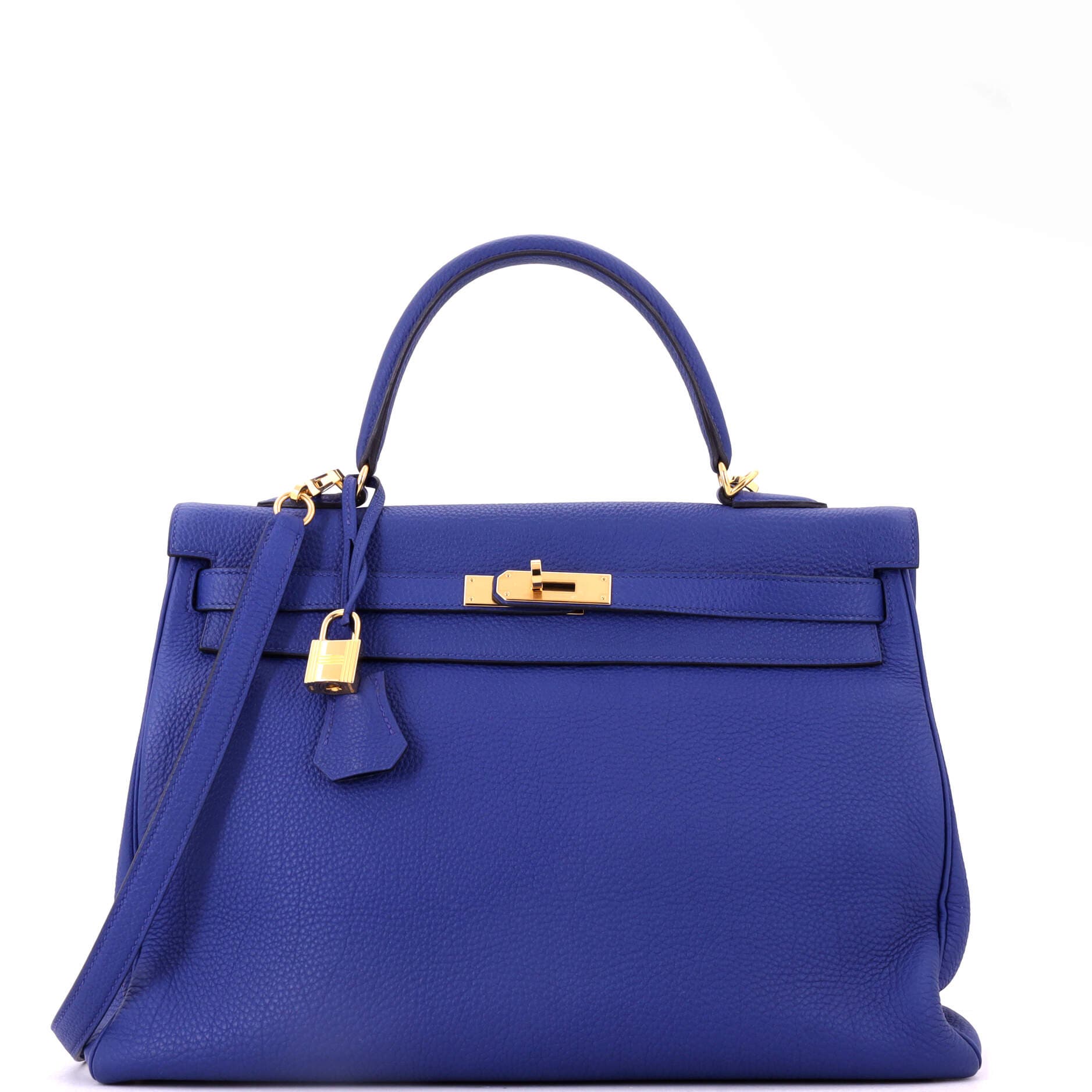 Pre-Owned Hermes Kelly Handbag Blue Togo with Gold Hardware 35, Main, color, Bleu Electrique