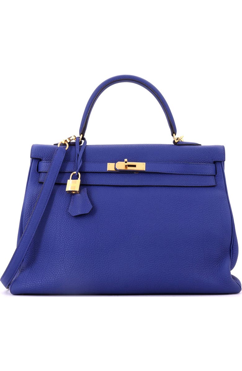 Pre-Owned Hermes Kelly Handbag Blue Togo with Gold Hardware 35, Main, color, Bleu Electrique