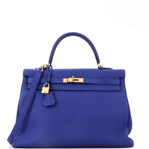 Kelly Handbag Blue Togo with Gold Hardware 35