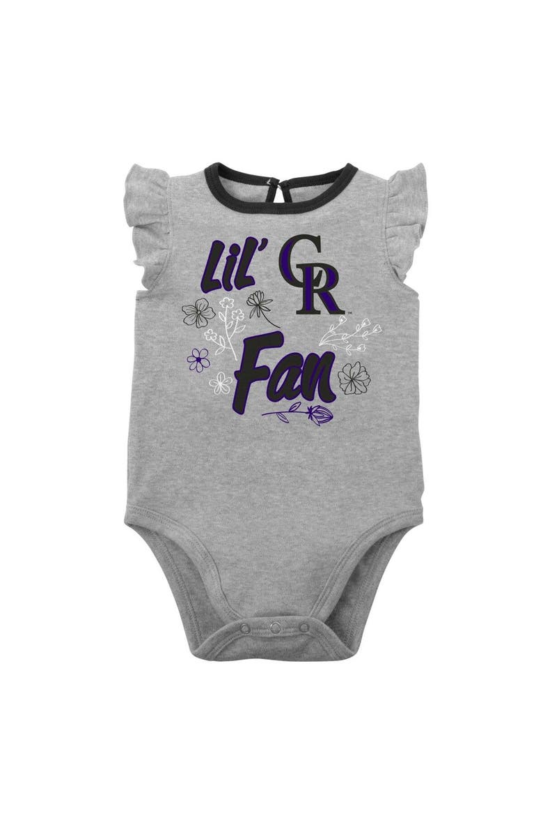 Outerstuff Girls Newborn & Infant Black/Heather Gray Colorado Rockies Little Fan Two-Pack Bodysuit Set, Alternate, color, Black