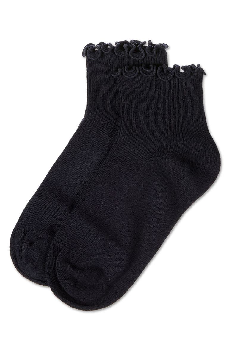 Ruffled Top Thin Ribbed Anklet Socks, Alternate, color, Navy