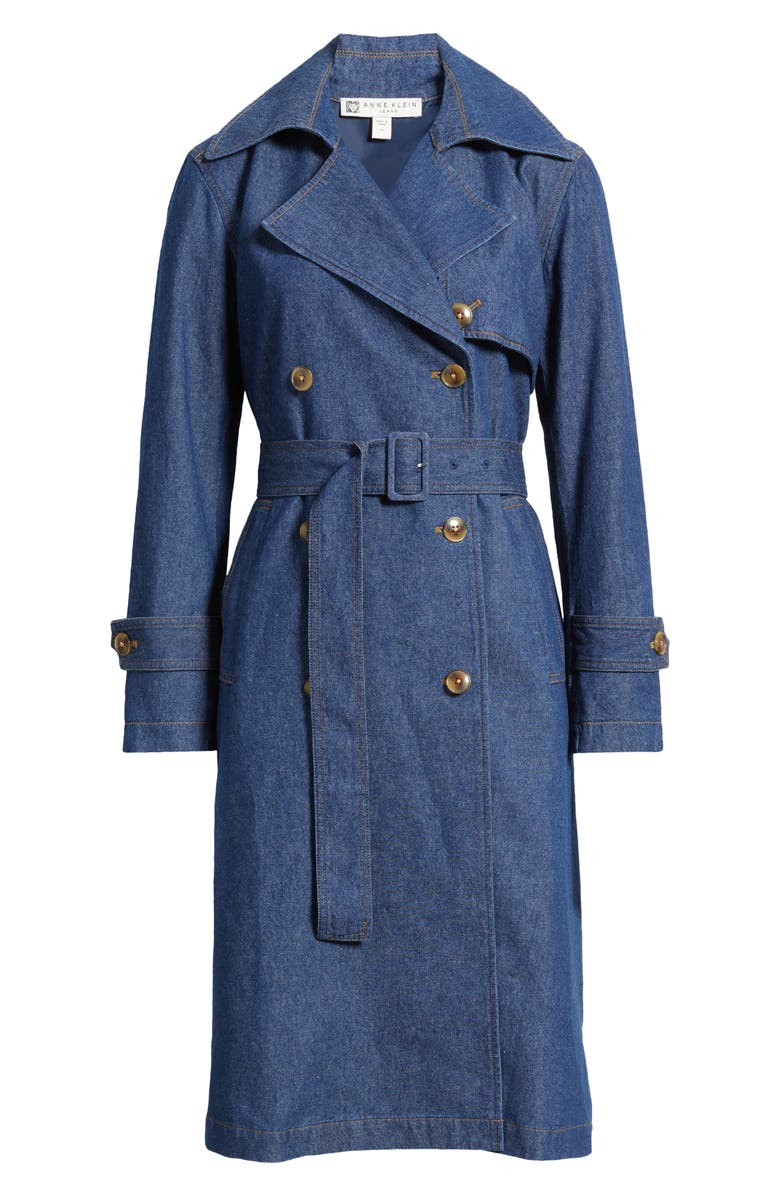 Anne Klein Chambray Double Breasted Belted Trench Coat, Main, color, Aries Wash
