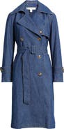 Anne Klein Chambray Double Breasted Belted Trench Coat