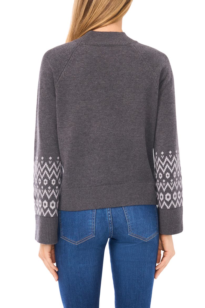 Fair Isle Accent Mock Neck Sweater, Alternate, color, SMOKEY BLACK