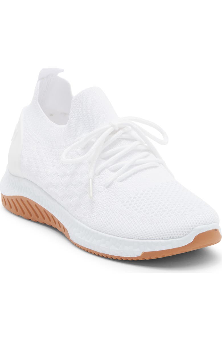 Tahari Knit Lace-Up Sneaker, Main, color, White/ Gum