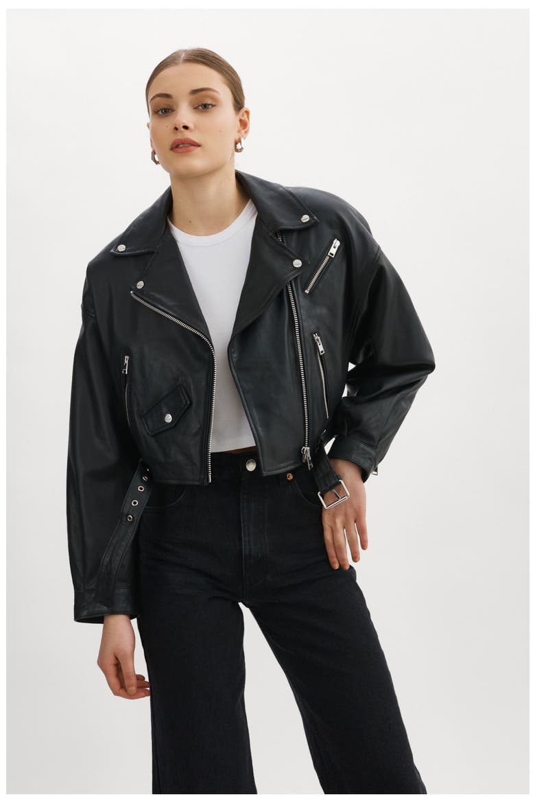 Dylan | 80's Leather Biker Jacket, Main, color, BLACK