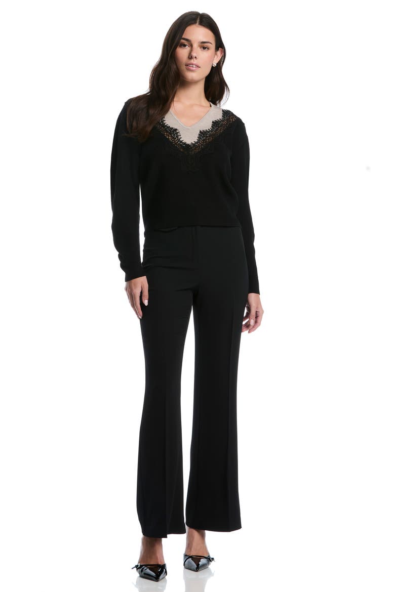 Lace Trim V-Neck Sweater, Alternate, color, BLACK