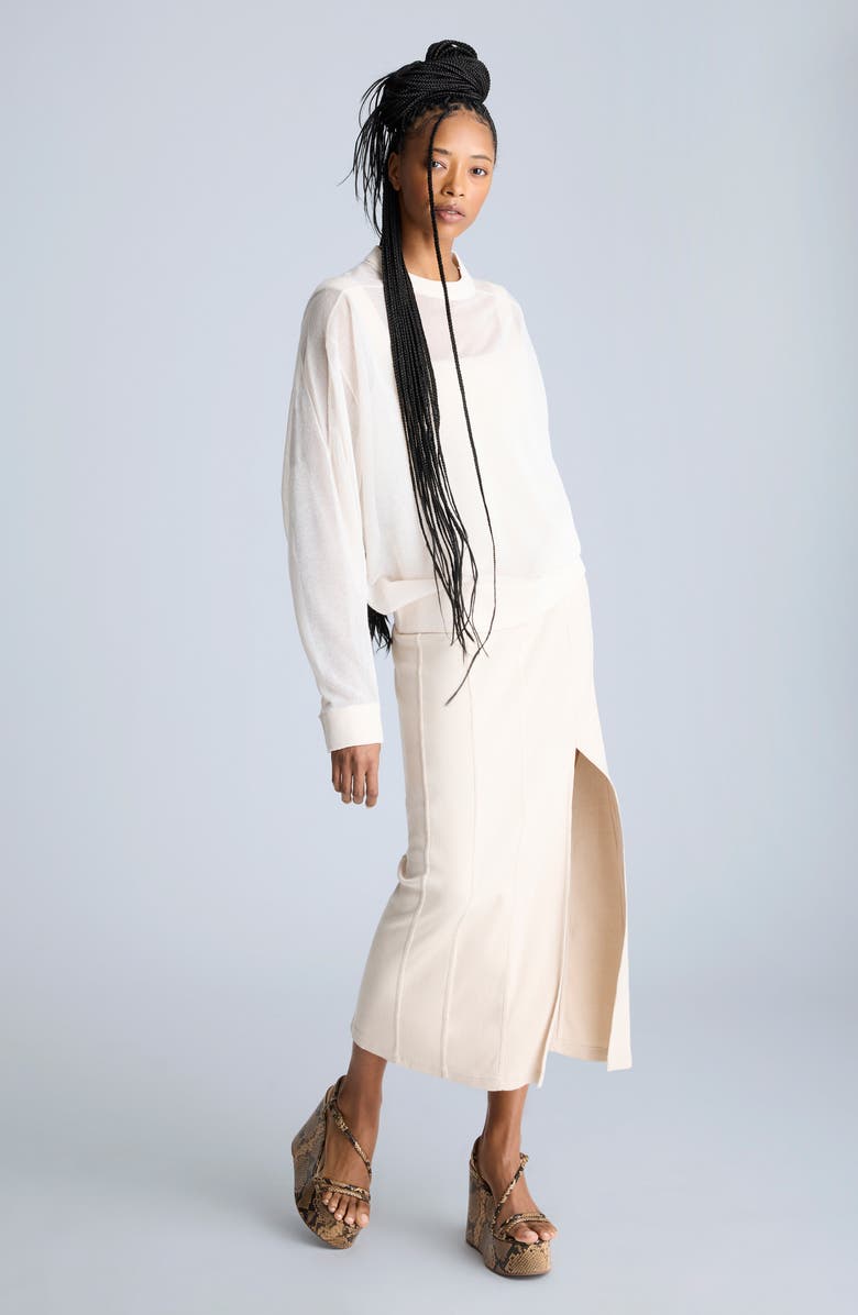 Kenneth Cole Seamed Stretch Cotton Body-Con Midi Dress, Alternate, color, Oyster