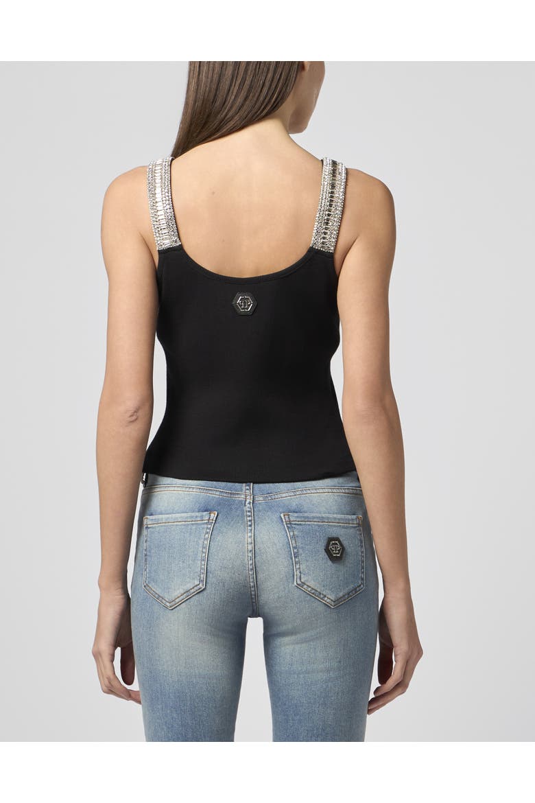 Rib Tank Top Strass Hexagon Women, Alternate, color, black
