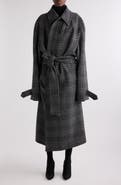 Balenciaga Check Oversize Wool Belted Coat