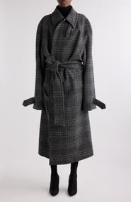 Balenciaga Check Oversize Wool Belted Coat