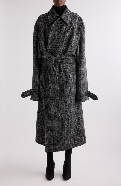 Balenciaga Check Oversize Wool Belted Coat In Multi