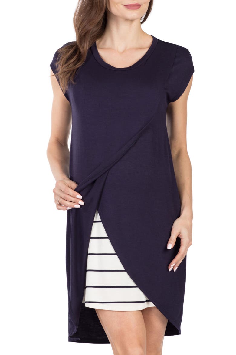 Lille Layered Maternity/Nursing Sheath Dress, Alternate, color, NAVY/ WHITE STRIPE