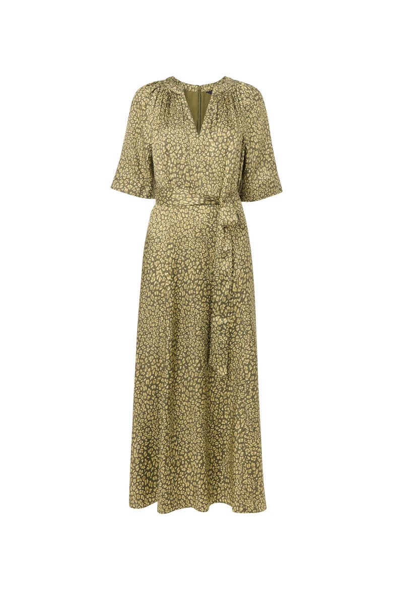 Leopard Short Sleeve Midi Dress, Alternate, color, Green/Multi