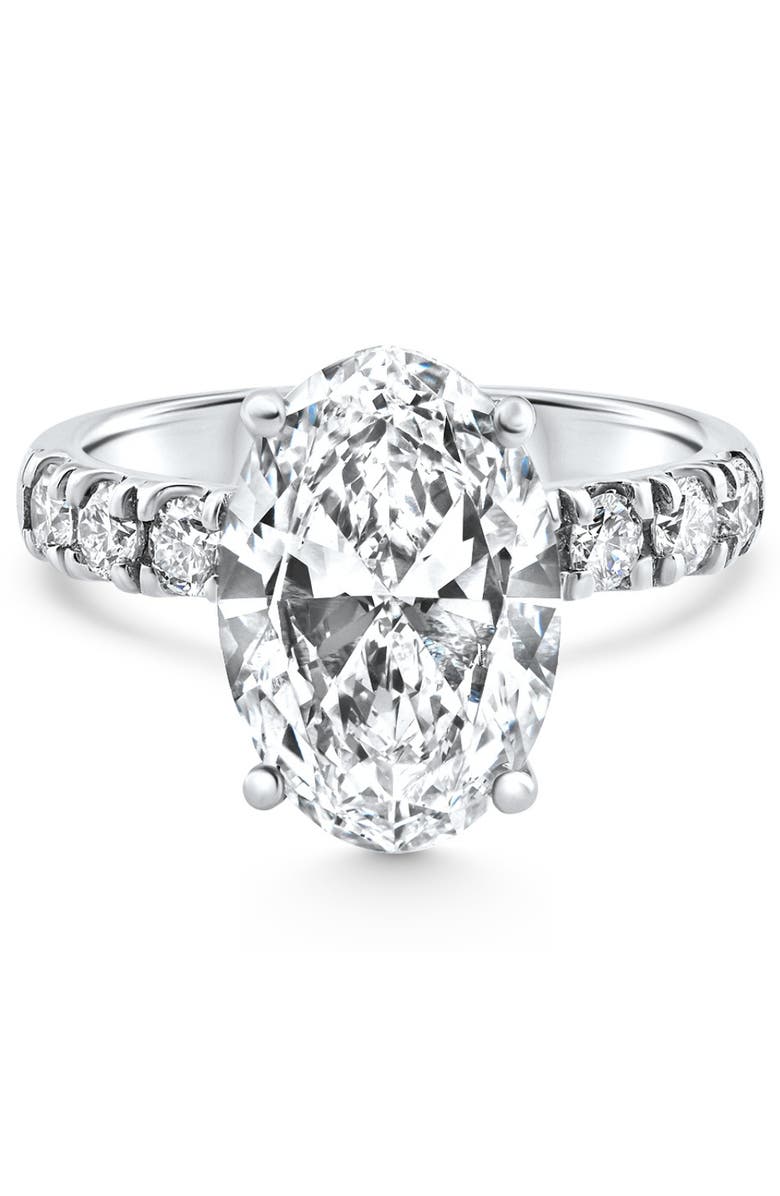 Bliss Diamond Certified 5.28Ct Oval Diamond Side Halo Engagement Ring 14k Gold Lab Grown, Main, color, 14K White Gold