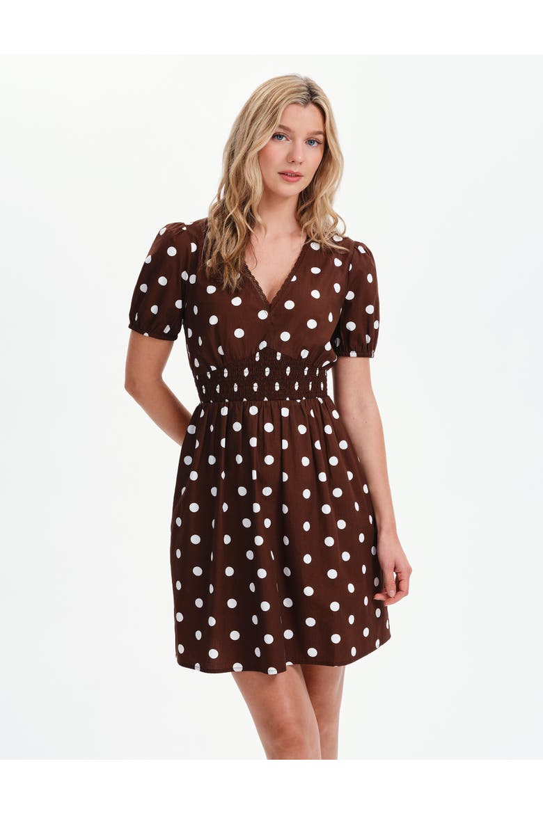 Meadow Polka Dot Cotton Short Dress, Alternate, color, Brown Spot