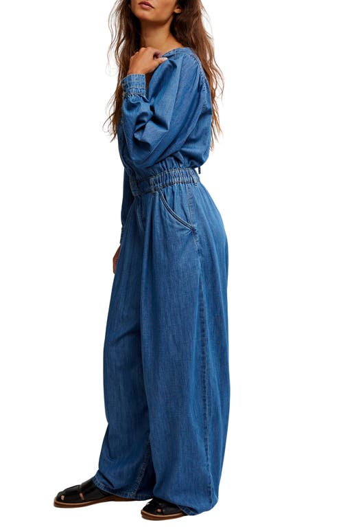 Free People Clara Long Sleeve Denim Jumpsuit