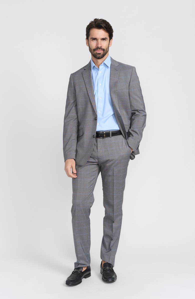 SAVILE ROW CO Gray Windowpane Plaid Print Trim-Fit Suit, Alternate, color, Grey