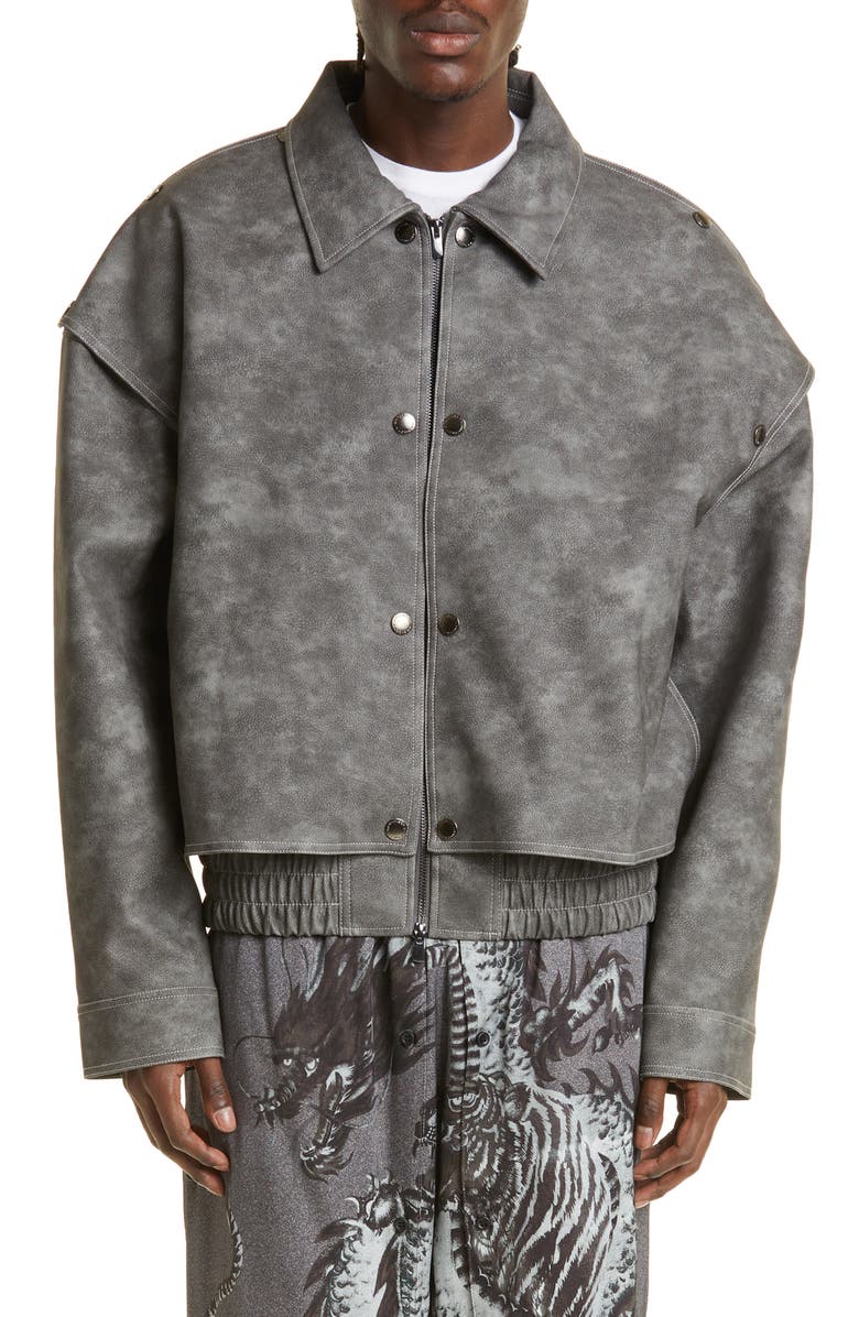 Y/Project Snap Panel Faux Leather Bomber Jacket, Main, color,